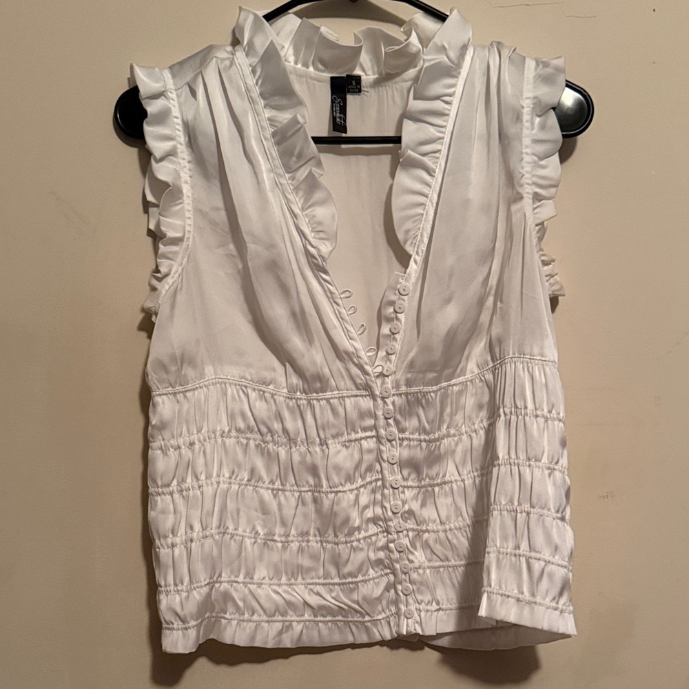 Essentials White Ruffled Blouse